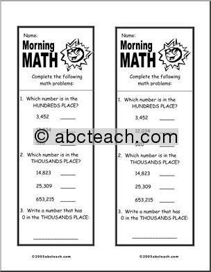 Place Values 4 Morning Math