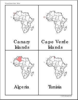 Nomenclature Cards: Continents; Africa Set 1 (red-highlight)