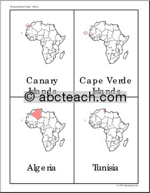 Nomenclature Cards: Continents; Africa Set 1 (red-highlight)