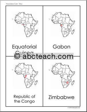 Nomenclature Cards: Continents; Africa Set 2 (red-highlight)