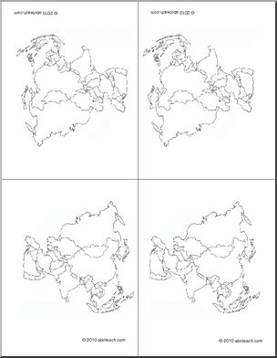 Nomenclature Cards: Continents; Asia (4) (foldable) (b/w)