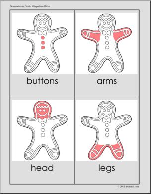 Nomenclature Cards: Gingerbread Man (red-highlight)