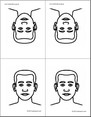 Nomenclature Cards: Human Body; Head (4) (b/w) (foldable)