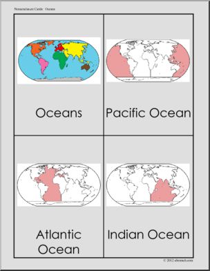 Nomenclature Cards: Oceans (red-highlighted)