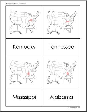 Nomenclature Cards: United States #2 (red-highlight) – Abcteach