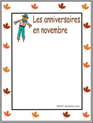 French: Affiche pour montrer les anniversaires en novembre