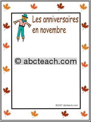 French: Affiche pour montrer les anniversaires en novembre