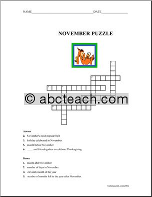 Crossword: November (elem/upper elem)