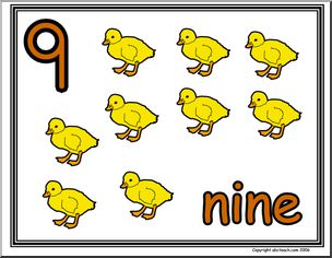 9 & Nine (nine pictures) Number Sign
