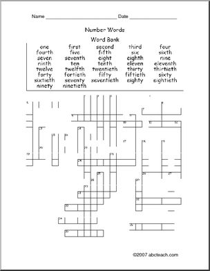Crossword: Number Words (ESL/primary)
