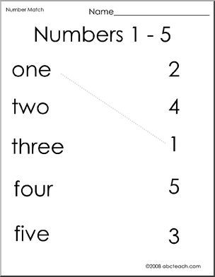 Match the Numbers 1-5 (preschool/primary)-b/w Worksheet