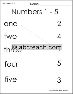 Match the Numbers 1-5 (preschool/primary)-b/w Worksheet