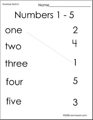 Match the Numbers 1-5 (preschool/primary)-b/w (alt.) Worksheet