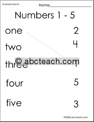 Match the Numbers 1-5 (preschool/primary)-b/w (alt.) Worksheet