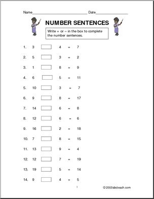 Worksheet: Number Sentences (primary)
