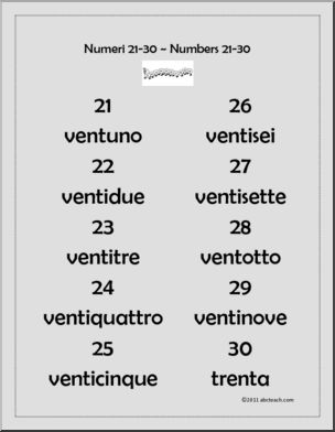 Italian: Uno studio degli numeri 21-30 (b/w)
