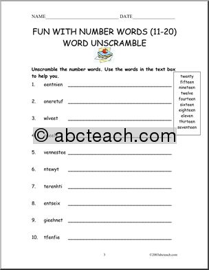 Number Words (11-20) – primary