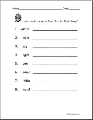 Baa, Baa Black Sheep’ Nursery Rhymes – Abcteach