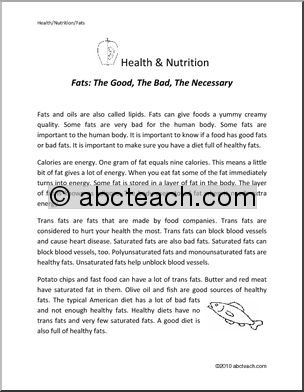 Comprehension: Nutrition: Fats; The Good, the Bad, the Necessary (elementary)
