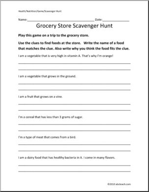 Game: Nutrition-Grocery Store Scavenger Hunt (elem)