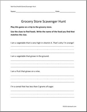 Game: Nutrition-Grocery Store Scavenger Hunt (k-1)