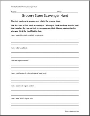 Game: Nutrition-Grocery Store Scavenger Hunt (upper elem/middle)