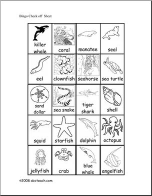 Bingo Cards: Ocean Animals (elem) – check sheet