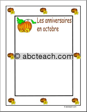 French: Affiche pour montrer les anniversaires en octobre
