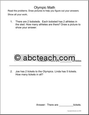 Word Problems – Winter Olympics (primary)