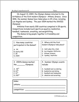 Past Olympics: Comprehension: Summer Olympics (elementary)