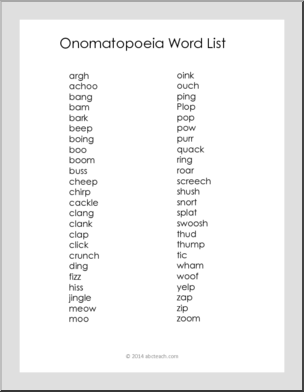 Onomatopoeia Vocabulary Word List