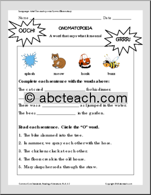 Onomatopoeia (grades 1-2) Writing Activity