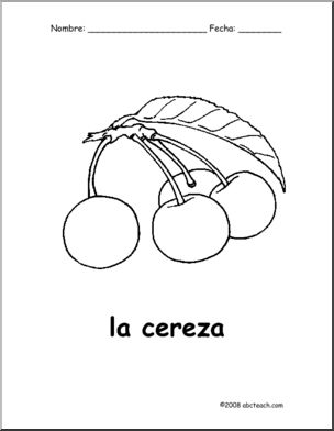 Spanish: PÂ·gina para colorear – La cereza (primaria)