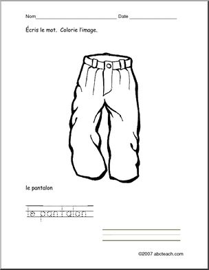 French: Colorie/Ecris le pantalon