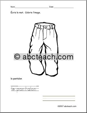 French: Colorie/Ecris le pantalon