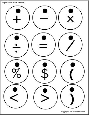 Paper Beads:  Math Symbols (b&w)