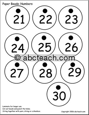 Paper Beads: Numbers 21 – 30 (b/w)