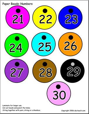 Paper Beads: Numbers 21 – 30 (color)
