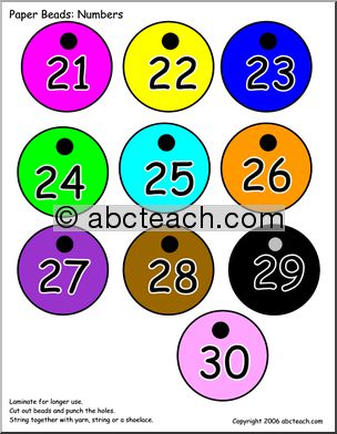 Paper Beads: Numbers 21 – 30 (color)