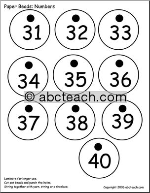 Paper Beads: Numbers 31 – 40 (b/w)