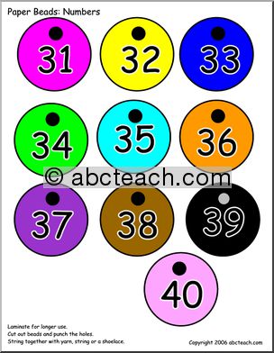 Paper Beads: Numbers 31 – 40 (color)