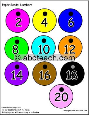 Paper Beads: Numbers – Count by 2s (color)