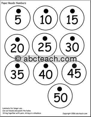 Paper Beads: Numbers – Count by 5s (b/w)
