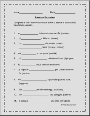 Italian: Grammar: Passato prossimo-ausillare