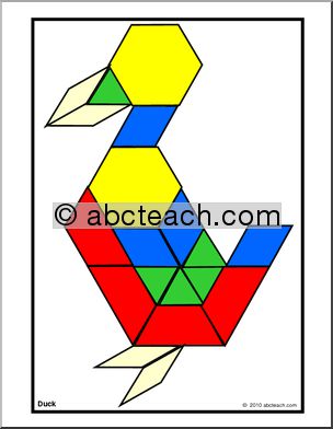 Pattern Block Cards: Medium Animal-Duck Pattern (montessori) (color)