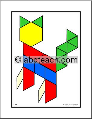 Pattern Block Cards: Medium Animal-Cat Pattern (montessori) (color)