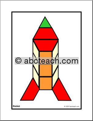 Pattern Block Card:  Medium Toy-Rocket (montessori) (color)