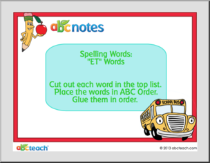 Cut and Paste: Place “ET” Words in ABC Order (elem)