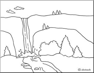 Coloring Page: Landforms – Waterfall