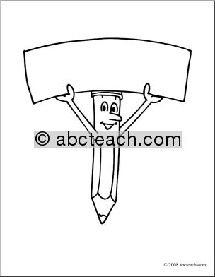 Clip Art: Cartoon Pencil w/ Blank Sign (coloring page)